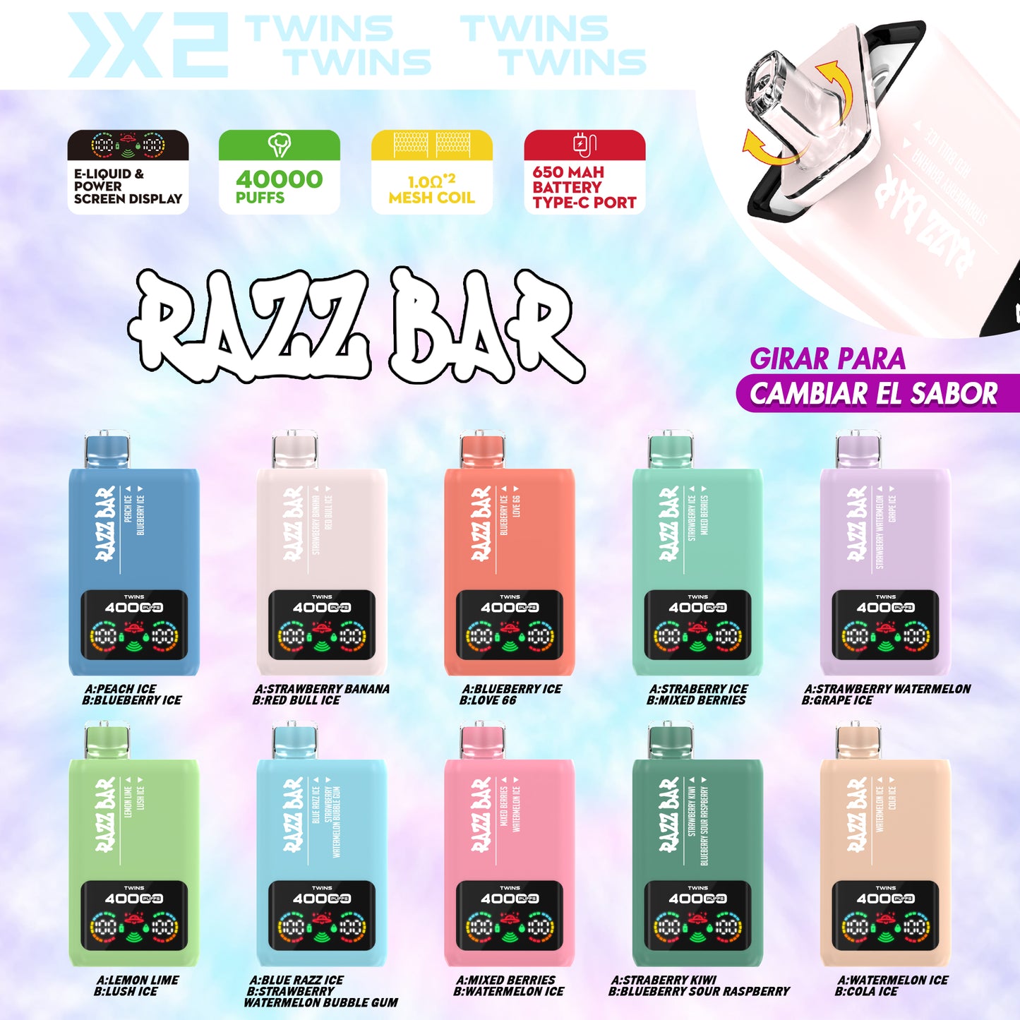 RazzBar 40000 Puffs (X2 Dual Tank )