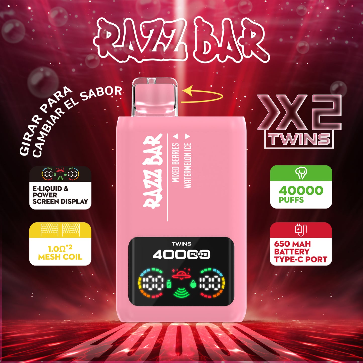 RazzBar 40000 Puffs (X2 Dual Tank )