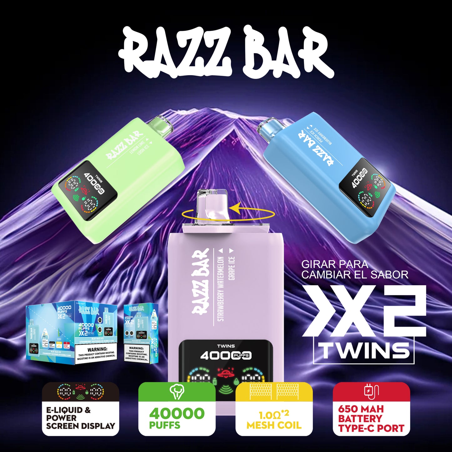 RazzBar 40000 Puffs (X2 Dual Tank )